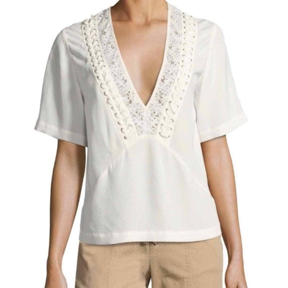 A.L.C. Alba Silk Knit and Lace Camisole Top in Black